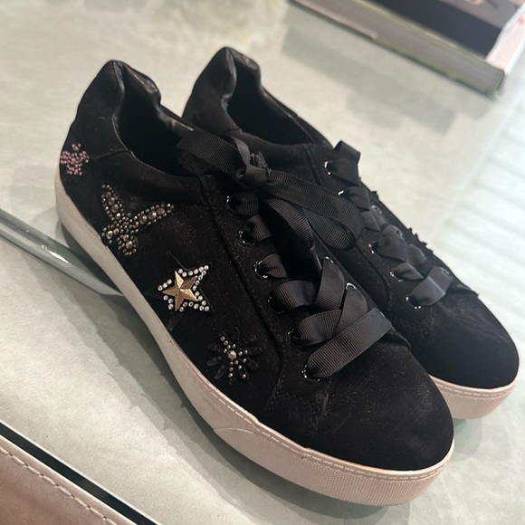 Libby Edelman Suede Embellished Sneakers - Picture 1 of 5